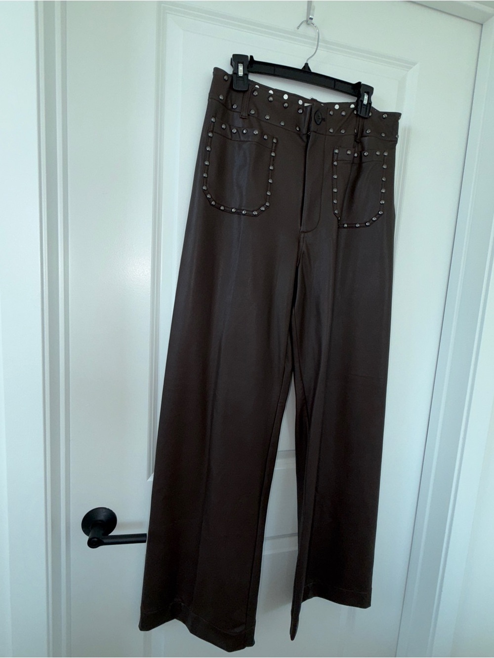 Anthropologie NWT Colette Full-Length Faux Leather Studded Pants by Maeve - Picture 6 of 12